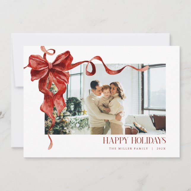 Carte de Noël Coquette Ruban Rouge pour Photo de F (Devant)