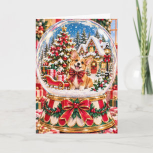 Carte de Noël Corgi Boule à Neige