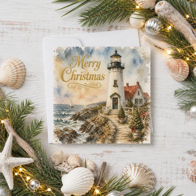 Carte de Noël côtière avec phare (Créateur téléchargé)