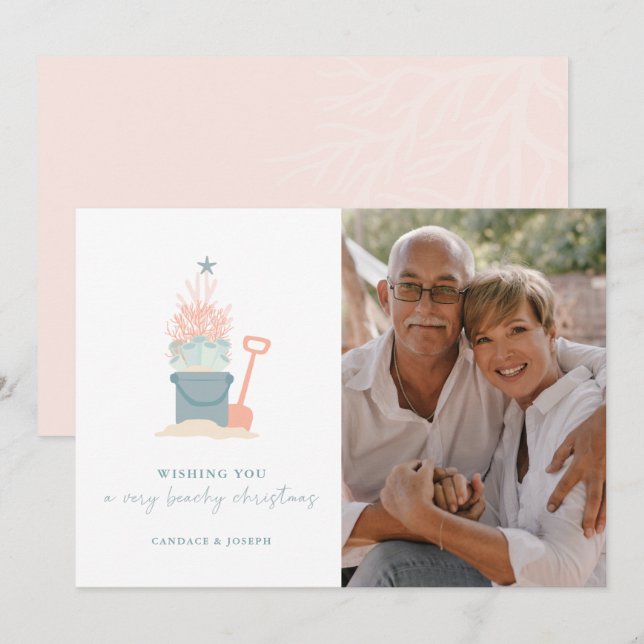 Carte De Noël Côtière Balnéaire Avec Photo (Devant / Derrière)