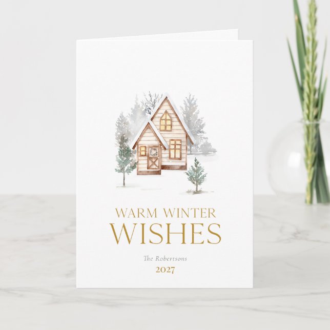 Carte de Noël Cottage Hiver Chaleureux (Devant)