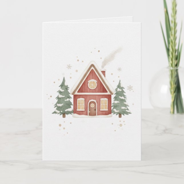 Carte de Noël Cottage Maison d'Hiver Cosy (Devant)