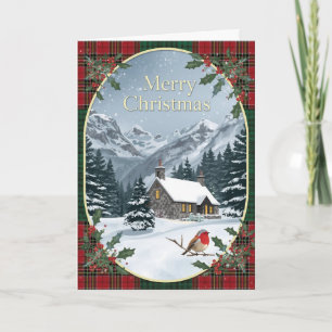 Carte de Noël Cottage Tartan Hiver Robin