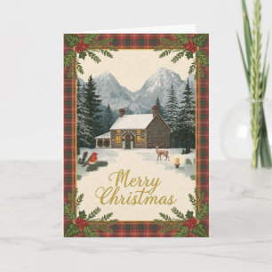 Carte de Noël Cottage Tartan Robin