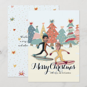 Carte de Noël Couple Snowboard