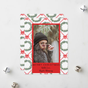 Carte de Noël Couronne de Buis à Ruban Rouge Aquar