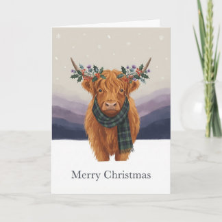Carte de Noël Couronne de Chardon Vache des Highla