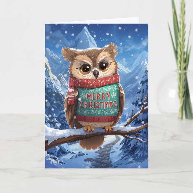 Carte de Noël Cozy Owl in the Mountains (Devant)