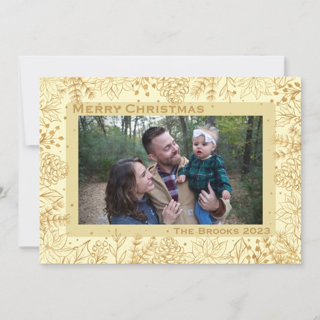 Carte de Noël Cream et Gold Foliage (Devant)