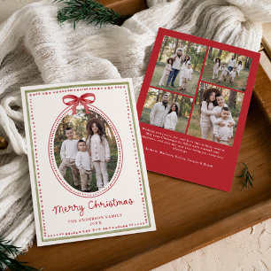Carte de Noël Crème à Ruban Rouge Vintage 5 Photo