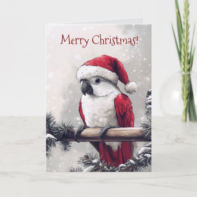Carte de Noël Cute Cockatoo Père Noël (Devant)