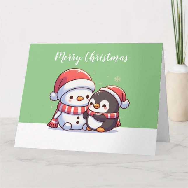 Carte de Noël Cute Kawaii avec Snowman (Devant)