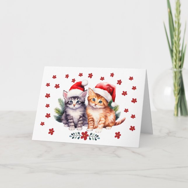Carte de Noël Cute Kittens & Florals (Devant)