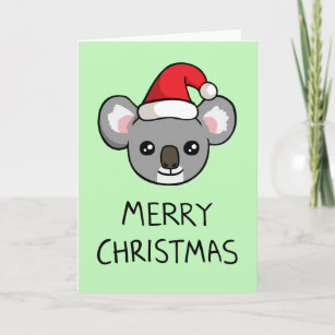 Carte de Noël Cute Koala Santa Hat Dessin Joyeux