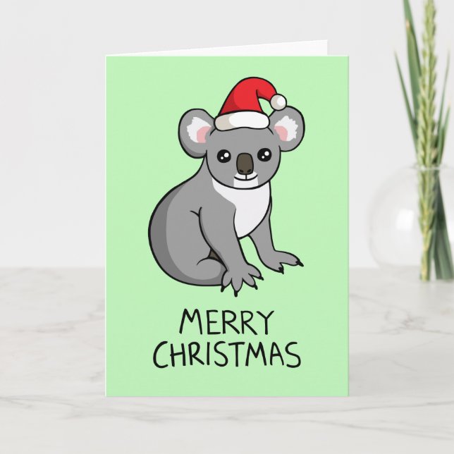 Carte de Noël Cute Koala Santa Hat Dessin Joyeux (Devant)