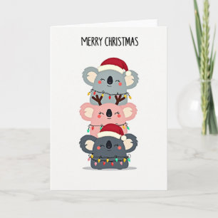 Carte de Noël Cute Koala Tower avec chapeaux de Pè