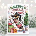 Carte de Noël Dachshund Aquarelle<br><div class="desc">La carte de Noël Dachshund est un moyen amusant et festif d'envoyer des voeux de vacances à vos amis et votre famille. Ajoutez votre salutation personnalisée à l'arrière.</div>