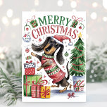 Carte de Noël Dachshund Aquarelle<br><div class="desc">La carte de Noël Dachshund est un moyen amusant et festif d'envoyer des voeux de vacances à vos amis et votre famille. Ajoutez votre salutation personnalisée à l'arrière.</div>