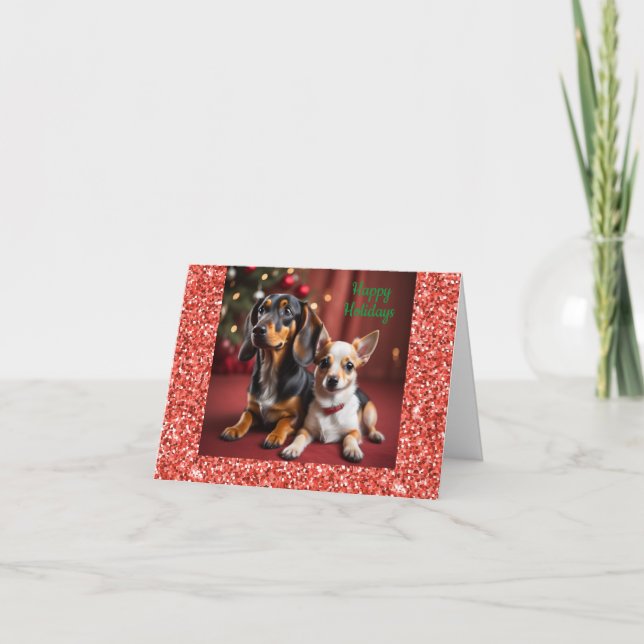 Carte de Noël Dachshund et Chihuahua (Devant)