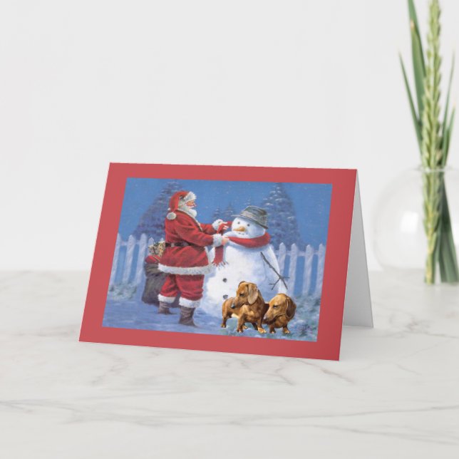 Carte de Noël Dachshund Père Noël Snowman (Devant)