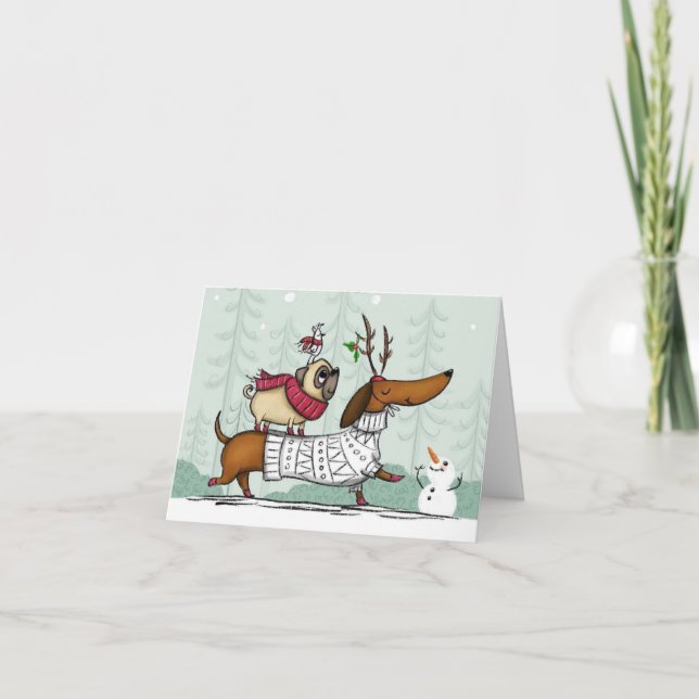 Carte de Noël - Dachshund Reindeer (Devant)