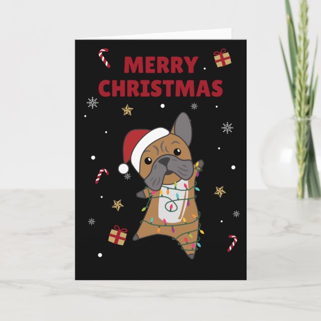 Carte de Noël d'animaux d'hiver de chiens Bouledog (Devant)