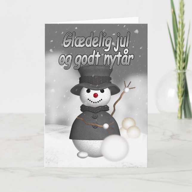 Carte de Noël danoise avec snoman design moderne (Devant)