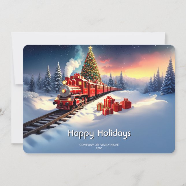 Carte de Noël d'arbre de Noël de train rouge (Devant)