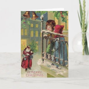 Carte de Noël d'arrivée Père Noël victorienne