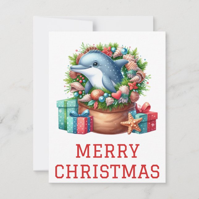 Carte de Noël dauphin mignon (Devant)