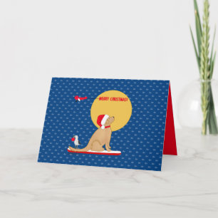 Carte de Noël de baleines faisant du surf avec un