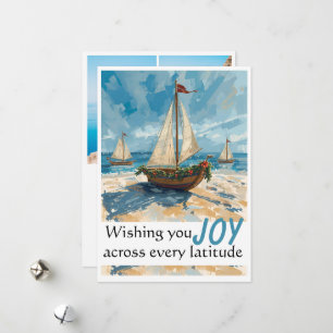 Carte de Noël de bateau à voile nautique
