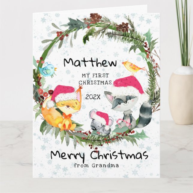 Carte de Noël de bébé en forêt de grand-maman (Devant)