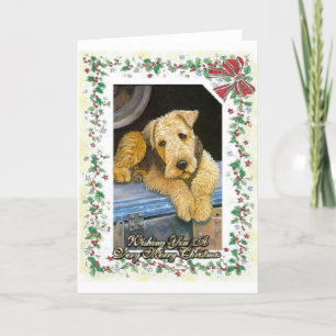 Carte de Noël de blanc de chien d'Airedale Terrier