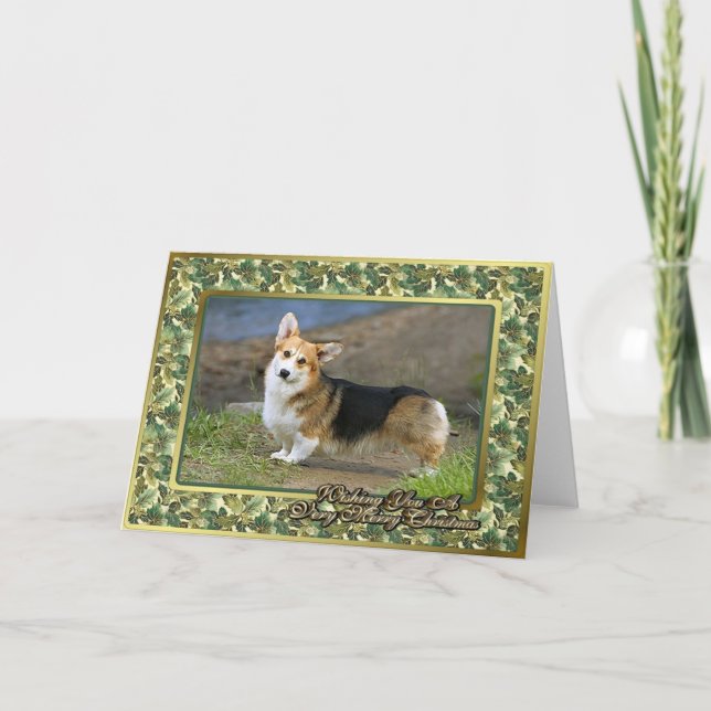 Carte de Noël de blanc de chien de corgi de (Devant)