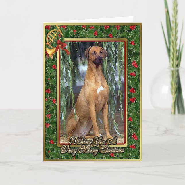 Carte de Noël de blanc de chien de Rhodesian (Devant)