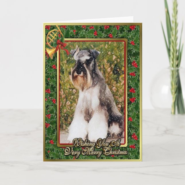 Carte de Noël de blanc de chien de Schnauzer (Devant)