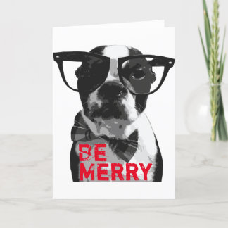 Carte de Noël de Boston Terrier de hippie