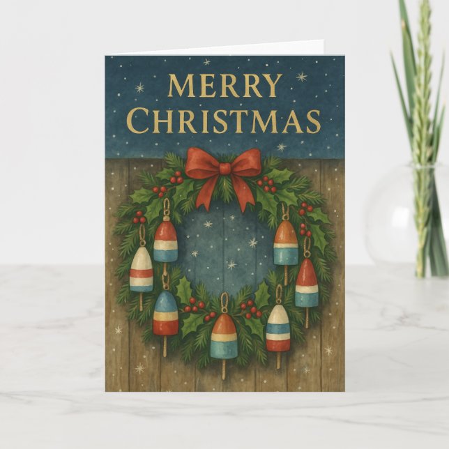 Carte de Noël de bouée de homard (Devant)