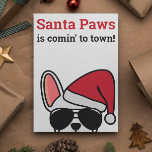 Carte de Noël de bouledogue français blanc Santa P