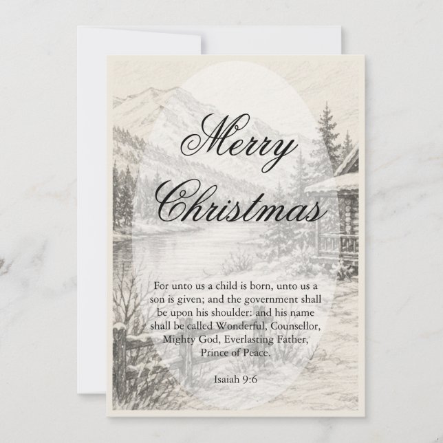 Carte de Noël de cabane d'hiver vierge avec verset (Devant)