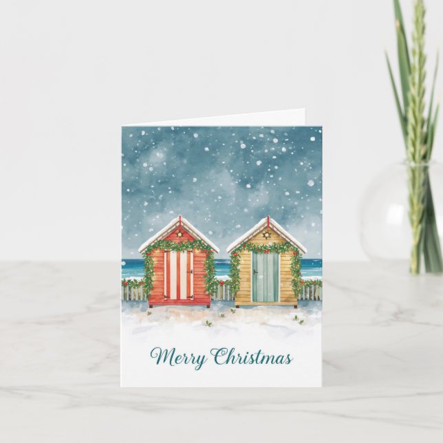 Carte de Noël de cabines de plage (Devant)