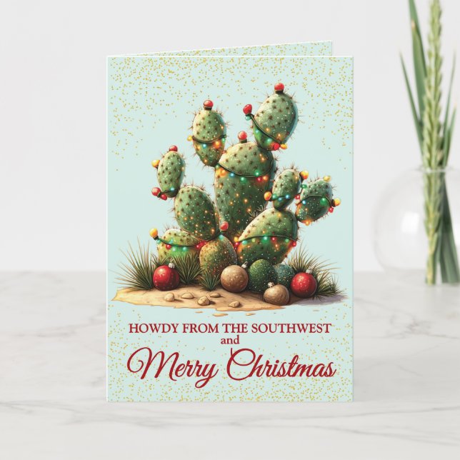 Carte de Noël de cactus de dessert mignon du Sud-O (Devant)