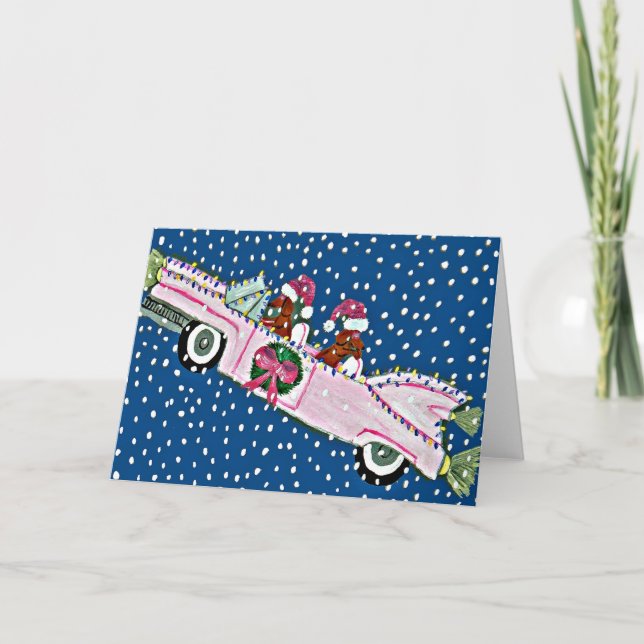 Carte de Noël de Cadillac avec des Dachshunds en P (Devant)