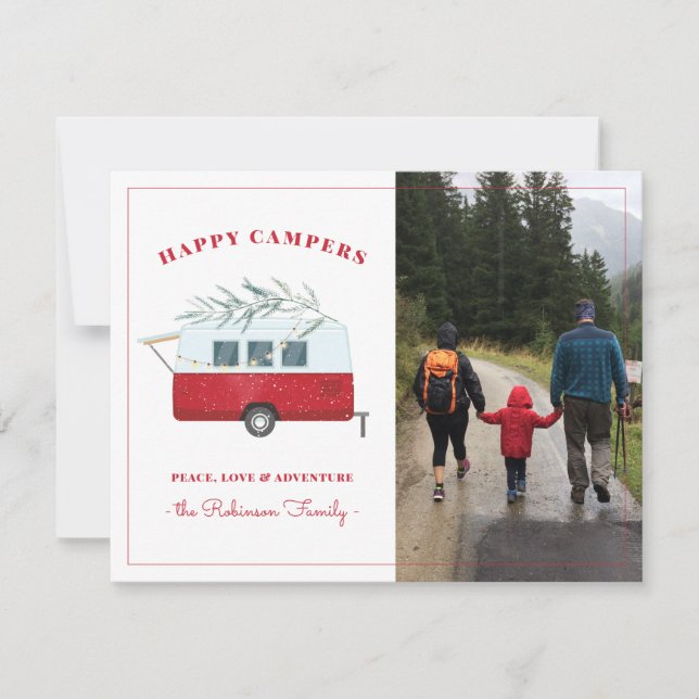 Carte de Noël de camping aventure Camper Rouge Rét (Devant)