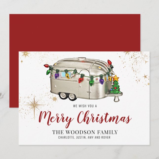 Carte de Noël de camping-car rétro argenté (Devant / Derrière)