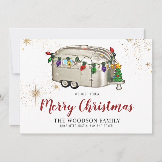 Carte de Noël de camping-car rétro argenté (Devant)