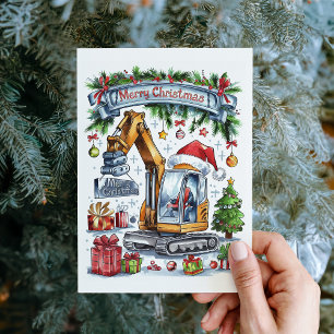 Carte de Noël de chantier à l'aquarelle Excavatric