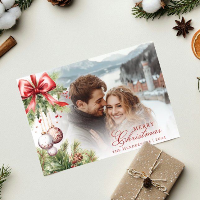Carte de Noël de Charme Mistletoe Photo & Nom (Créateur téléchargé)