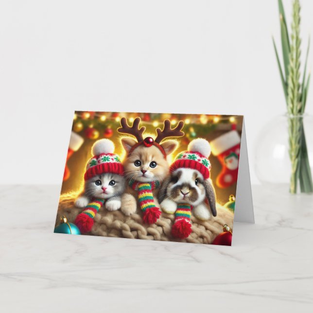 Carte de Noël de chat, Carte de Noël de chien, Lap (Devant)